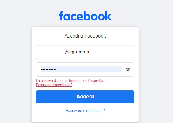 facebook #Facebookdown e #instagramdown, chiede di eseguire l'accesso e password sbagliata